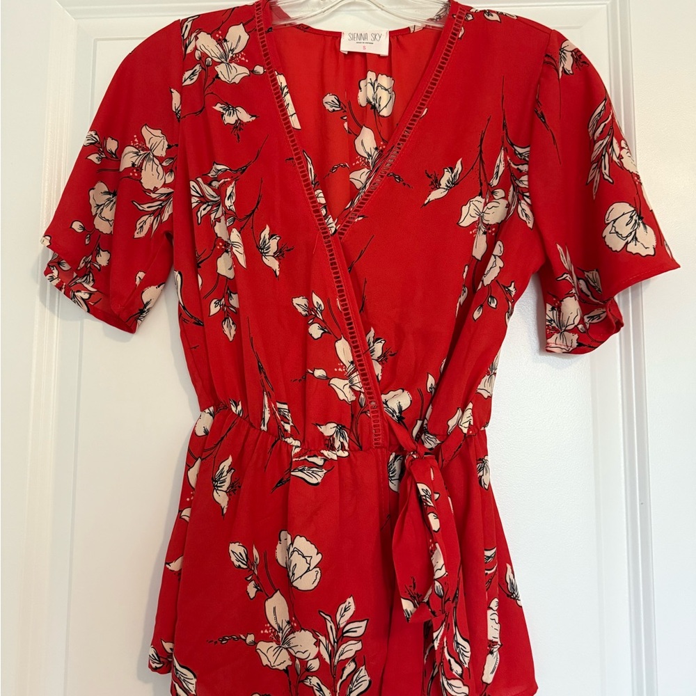 Sienna Sky Red Floral Wrap Blouse